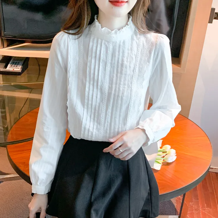 荷叶立领雪纺衬衫女长袖秋装2025新款宽松气质设计感小衫减龄上衣