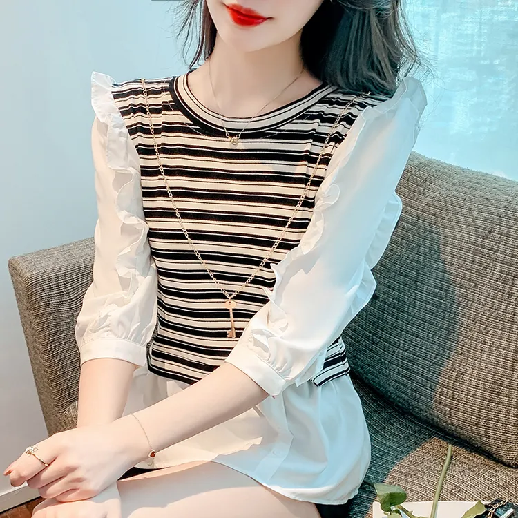 假两件拼接衬衫女春秋2024新款设计感小众独特别致法式七分袖上衣