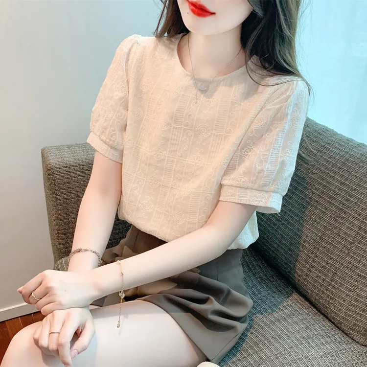 棉麻短袖t恤女装夏季2025新款宽松时尚洋气泡泡袖遮肚子上衣气质