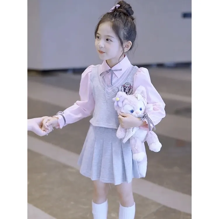 巴拉童年女童jk制服套装春秋2024新款儿童学院风秋装女孩百褶裙两