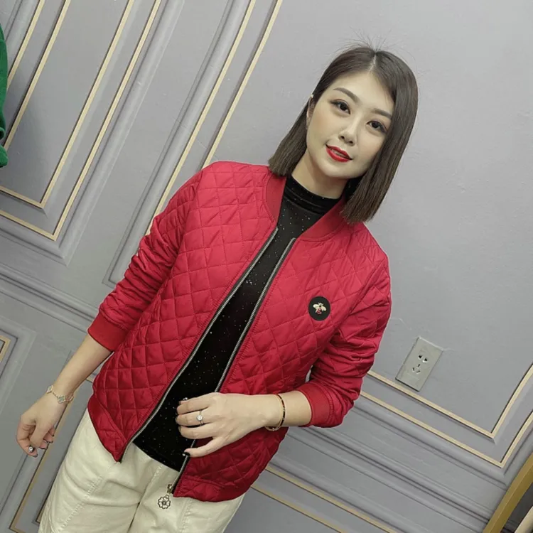 春秋冬新款时尚棒球领轻薄洋气小棉衣百搭拉链开衫外套夹克妈妈装