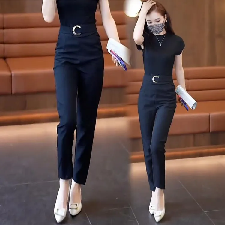 遮肉减龄西装哈伦裤女2024秋季新款直筒宽松显瘦百搭休闲九分裤子