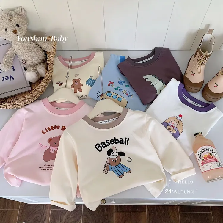 反季长袖T秋季打底外穿时尚百搭纯棉春秋男童印花圆领套头女童