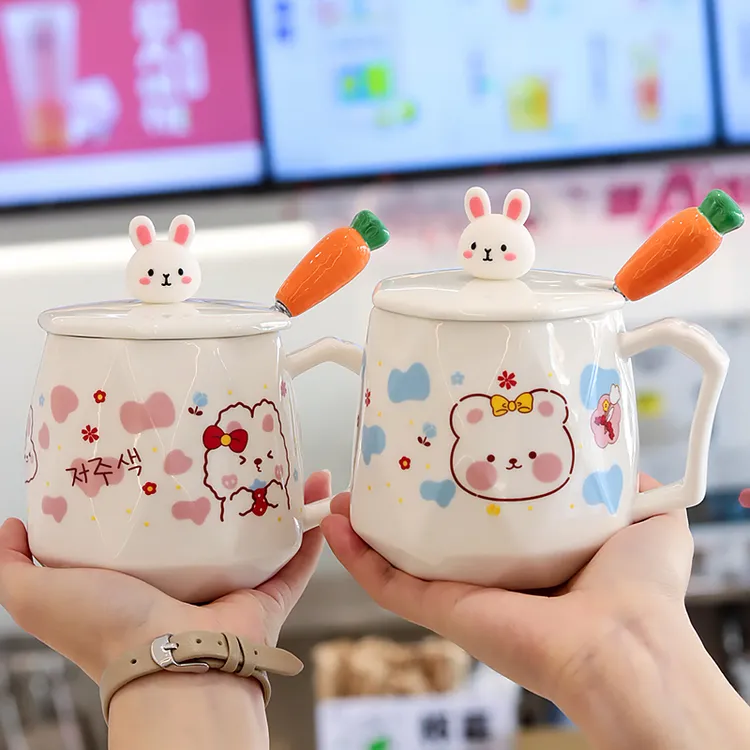 带盖陶瓷兔子可爱水杯家用瓷杯创意喝水杯子家用陶瓷带盖杯子
