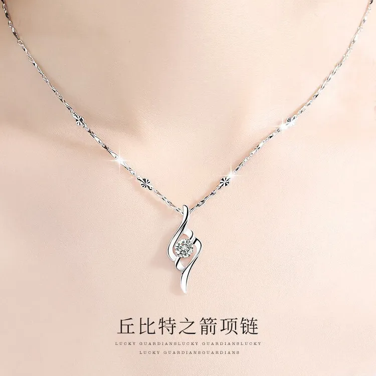 坠链均足银 999纯银丘比特之箭项链女款锁骨链轻奢简约七夕情人节