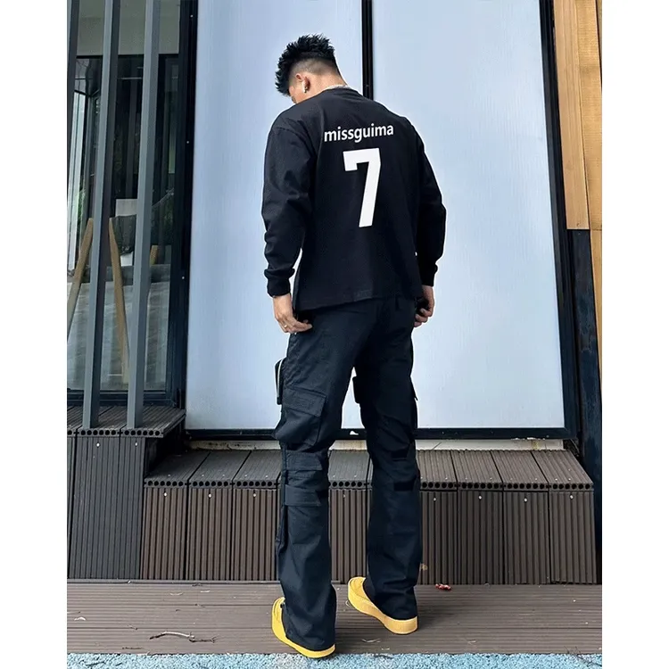 秋季休闲宽松休闲潮流印花打底衫男款美式高街设计感圆领长袖T恤