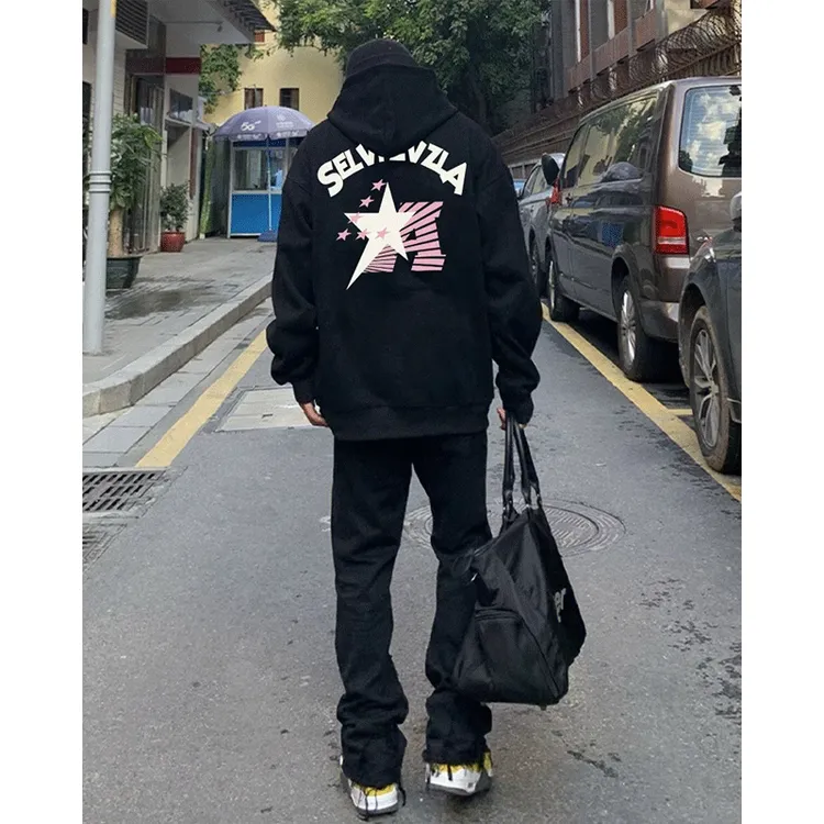 美式休闲嘻哈潮牌潮流长袖外套男款秋季简约宽松复古高街连帽卫衣