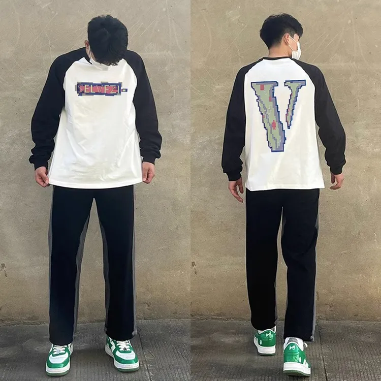 美式街头撞色插肩纯棉内搭长袖男款秋季潮牌休闲拼接打底T恤上衣