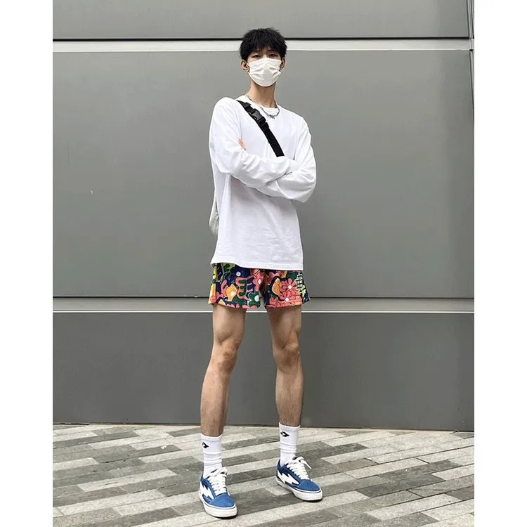 秋季潮牌潮流复古内搭打底衫男款美式高街风正肩圆领纯色长袖T恤