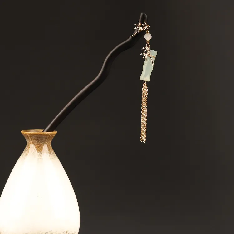 黑檀木国潮风盘发簪子新中式复古流苏发钗步摇汉服旗袍头饰配饰