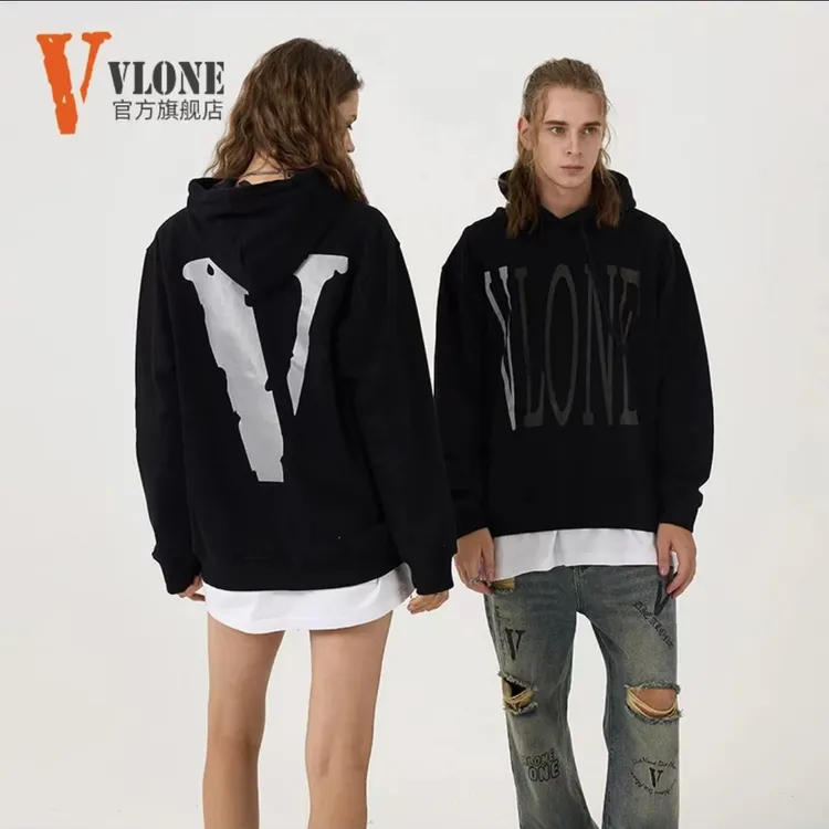 VLONE美版反光大V雅痞早秋季黑色男生情侣同款休闲美式连帽卫衣F