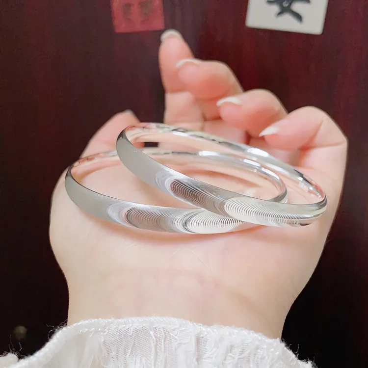 足银手镯 新款猫眼银手镯女款纯银999闭口实心足银镯子送女友礼物