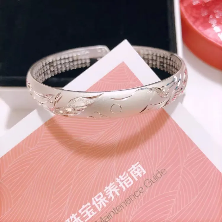 足银手镯 磨砂龙凤心经莲花开口纯银手镯银999.9母亲节送传承礼物