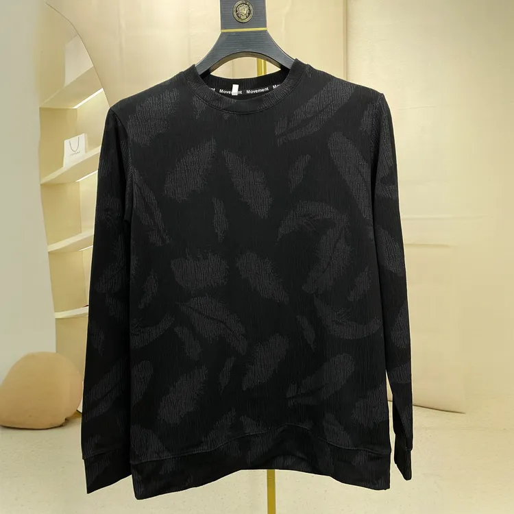 新款时尚长袖秋冬款卫衣休闲百搭提花圆领黑色潮流