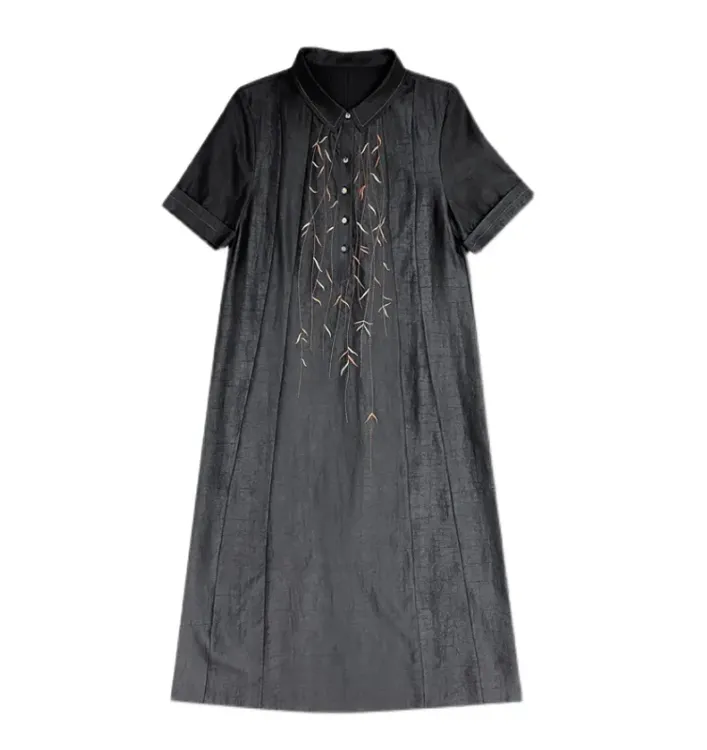 明仔古着真丝桑蚕丝香云纱连衣裙中式中国风女装连衣裙宽松连衣裙