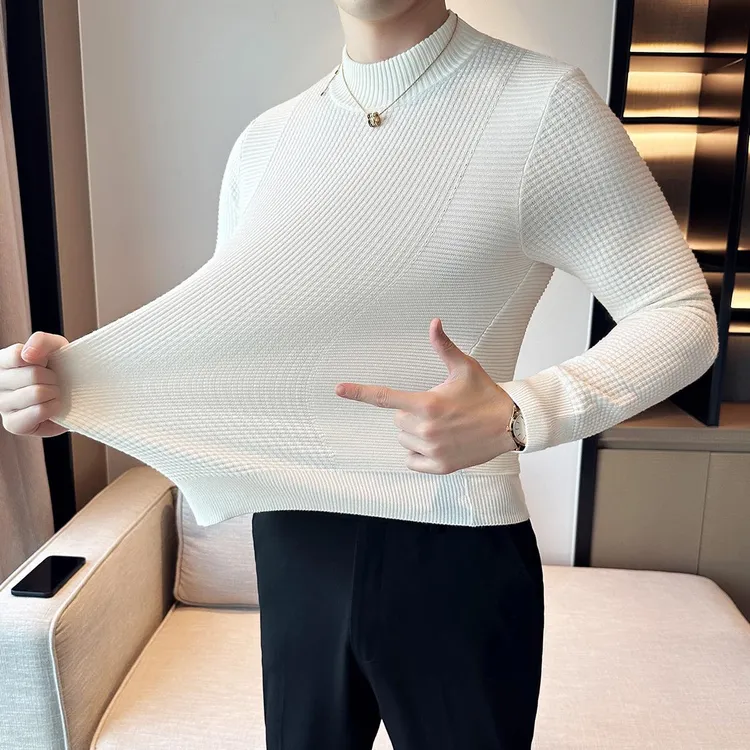 高级设计感半高领毛衣男长袖秋冬季弹力修身英伦风轻奢针织打底衫