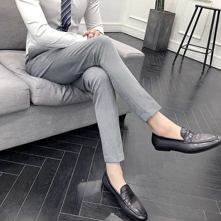 夏季商务修身灰色弹力西裤男韩版潮流小脚九分裤发型师休闲长裤子