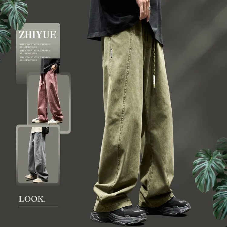 直筒休闲裤男款潮牌美式高街痞帅裤子潮流百搭纯棉复古男生休闲裤