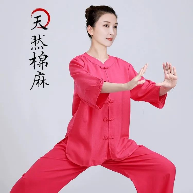 小和山太极服女装2025新款亚麻棉麻太极拳练功服装女夏季薄款服装