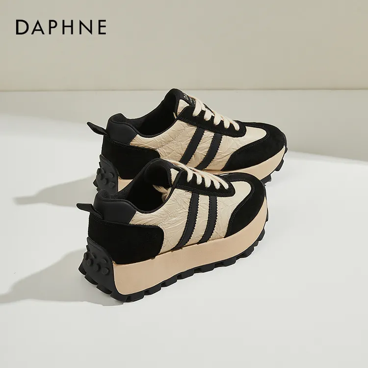 达芙妮真皮华夫阿甘鞋女款2025新款秋季百搭德训鞋厚底运动休闲鞋