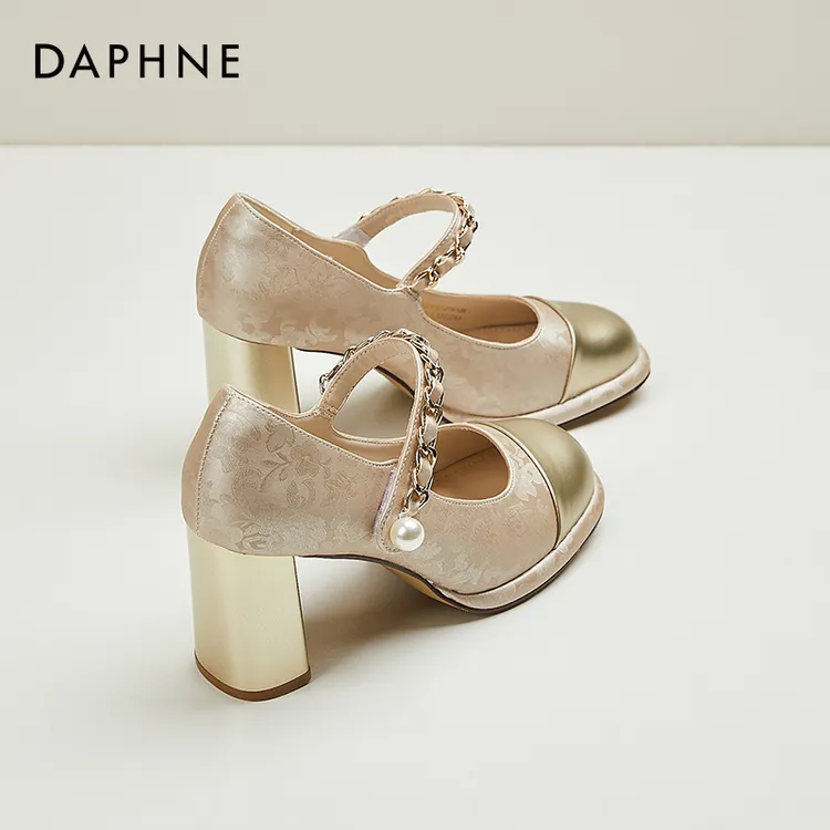 达芙妮珍珠新中式国风玛丽珍鞋女秋季2025新款粗跟高跟鞋春秋单鞋