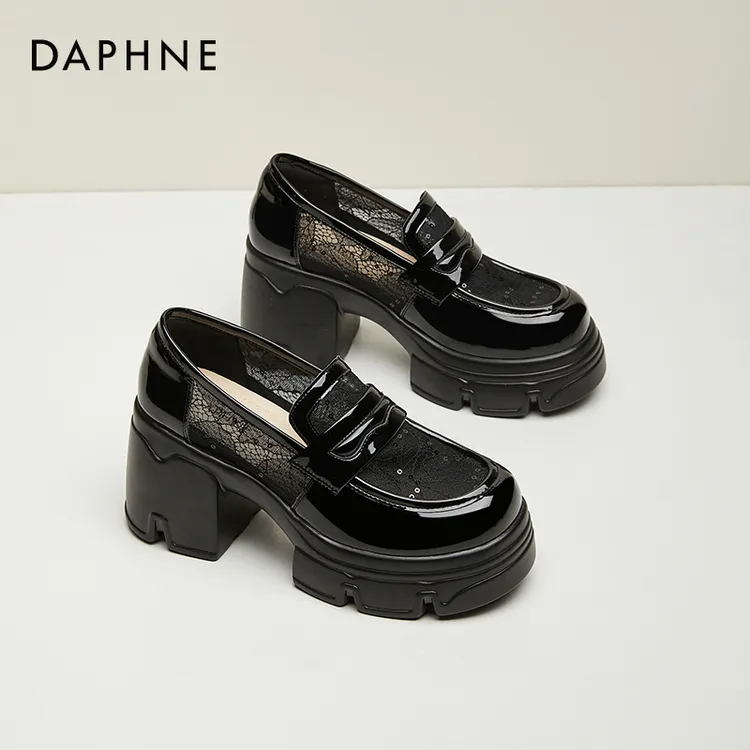 达芙妮厚底网纱乐福鞋女鞋2025夏季百搭松糕小皮鞋透气高跟单鞋子