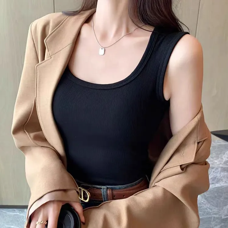 美式宽肩遮副乳吊带249g背心女内搭夏季薄款修身简约百搭打底上衣