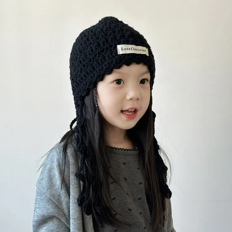 儿童帽子女款2025新款针织帽秋冬季女孩护外保暖韩系女童毛线帽冬