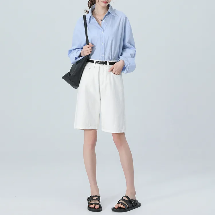 高端纯白色五分裤女夏季薄款高腰显瘦百搭阔腿牛仔短裤外穿裤子女