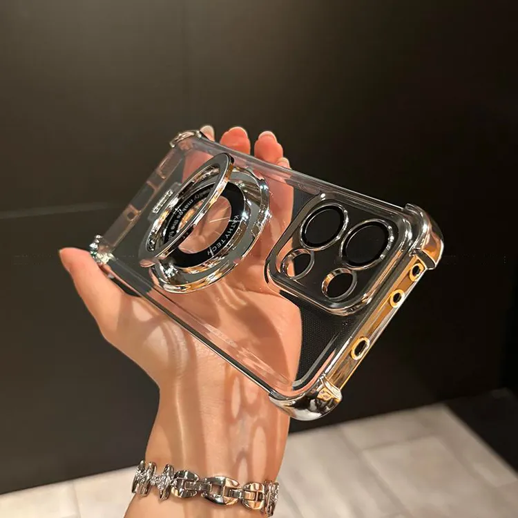 支架气囊防摔适用OPPOreno13/13pro手机壳透明电镀全包保护简约