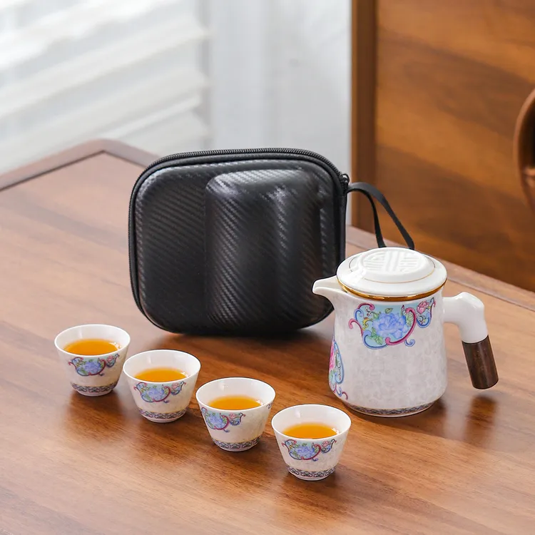 户外茶具便携式掐丝珐琅彩手把壶四杯创意简单携带办公室泡茶神器