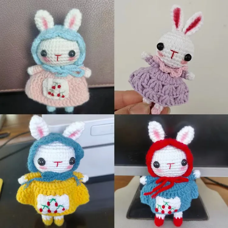 新款手工定制兔子毛线钩针编织玩偶钥匙扣情侣礼物挂件