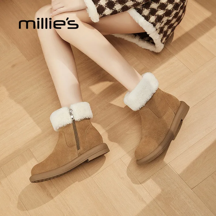 妙丽厚底雪地靴女2024新款冬季加绒保暖复古短靴东北加厚休闲棉鞋