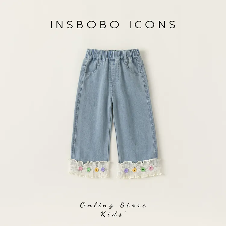 CK42022【春】儿童裤子（K039韩版脚口彩色扣子牛仔裤）