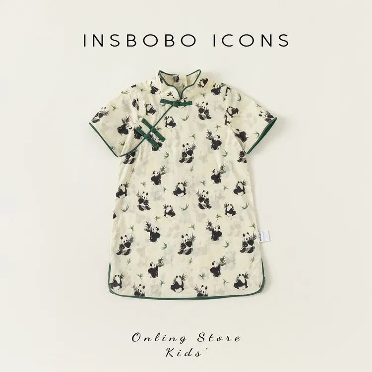 INSbobo童装儿童连衣裙女童印花裙子新中式旗袍洋气女宝XQ24137