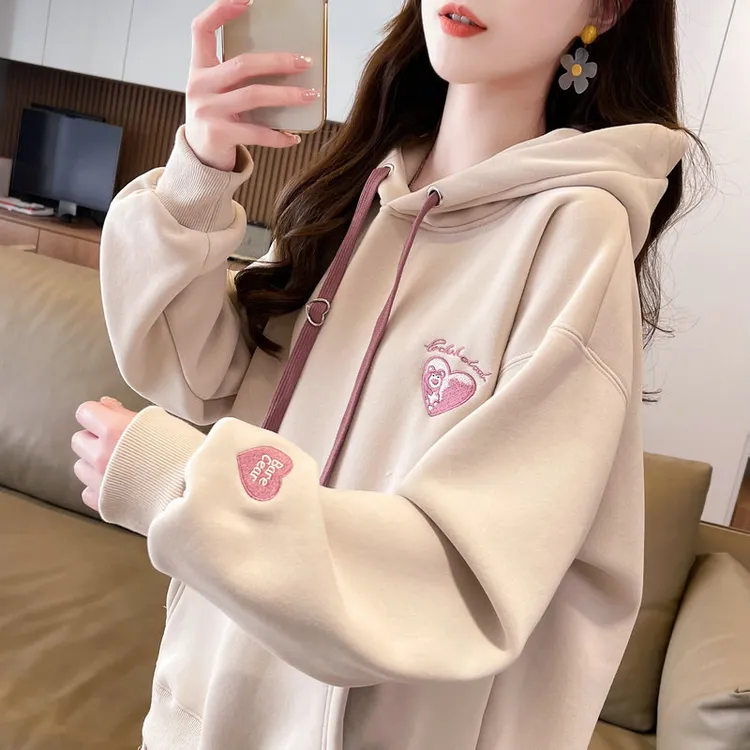 2024春秋新款学生ol连帽卫衣潮insc刺绣草莓熊慵懒风卫衣百搭宽松