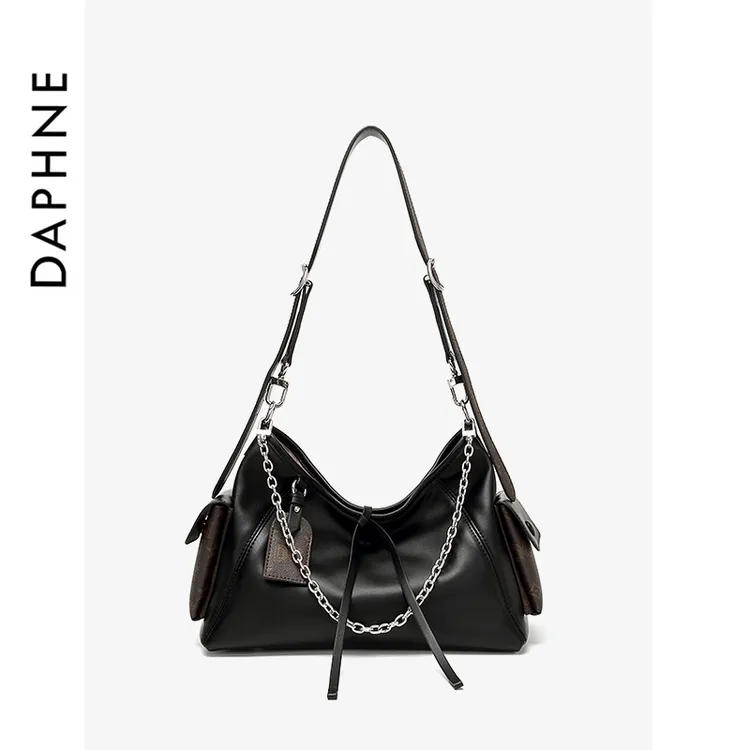 达芙妮Daphne黑色时尚单肩包休闲百搭斜挎包10262