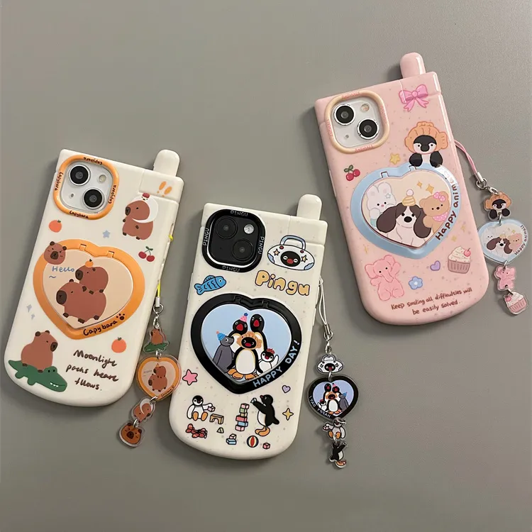 创意手机造型翻盖镜子适用iphone15promax苹果13全包新款14可爱
