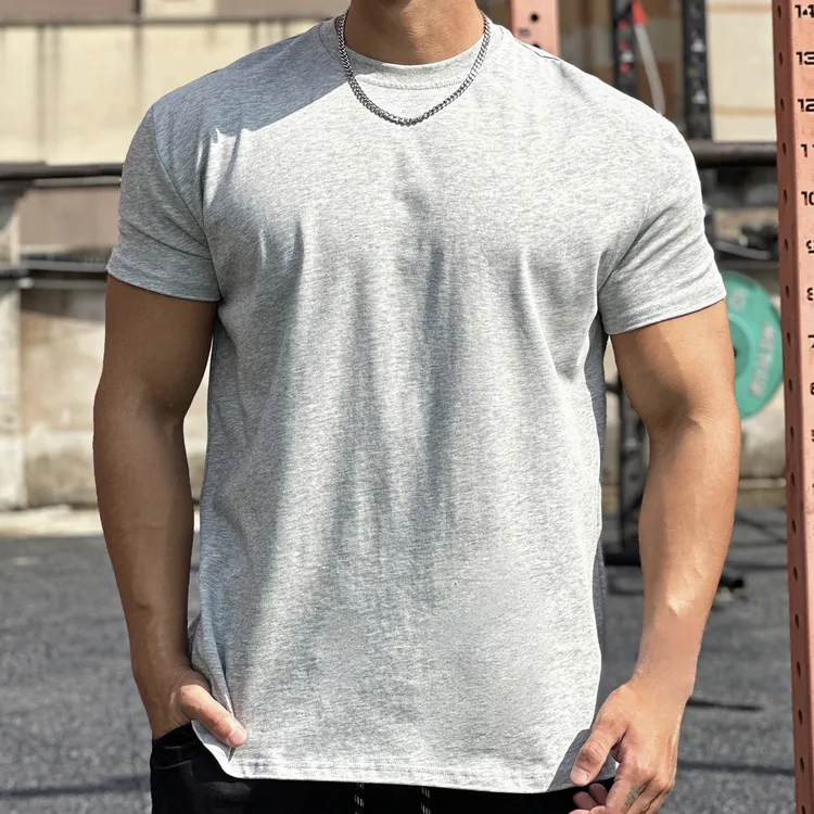 肌肉美式运动宽松棉质健身短袖男士篮球跑步训练弹力吸汗圆领T恤