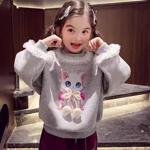 1572女童加绒卫衣儿童卡通上衣圆领打底衫小女孩秋冬款