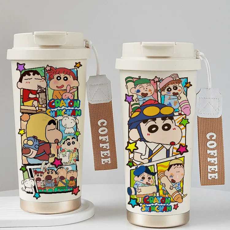 可爱蜡笔小新316不锈钢咖啡杯网红风双饮吸管水大容量保温杯实惠9