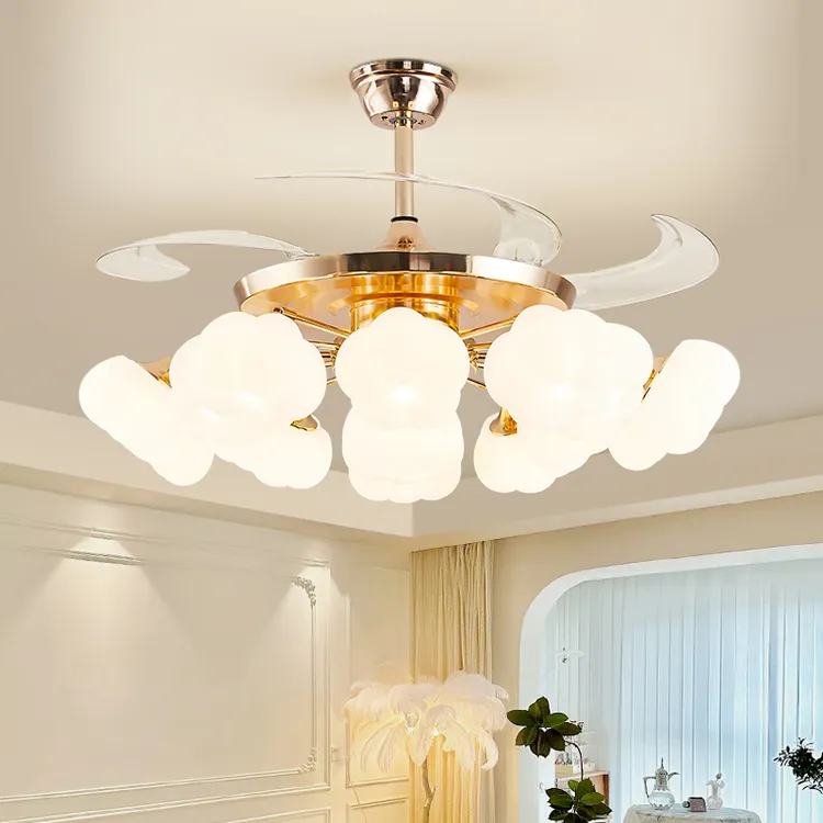 法式奶油风扇吊灯客厅灯餐厅吊扇灯隐形大风力静音变频卧室电扇灯