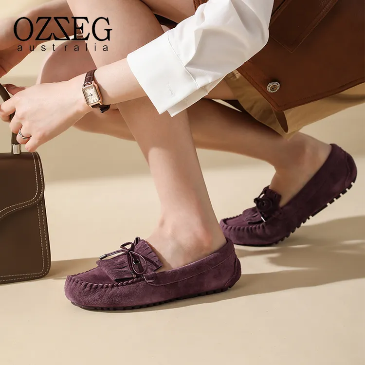 【立体流苏】OZZEG豆豆鞋女2025平底真皮软底孕妇单鞋Z2133635W