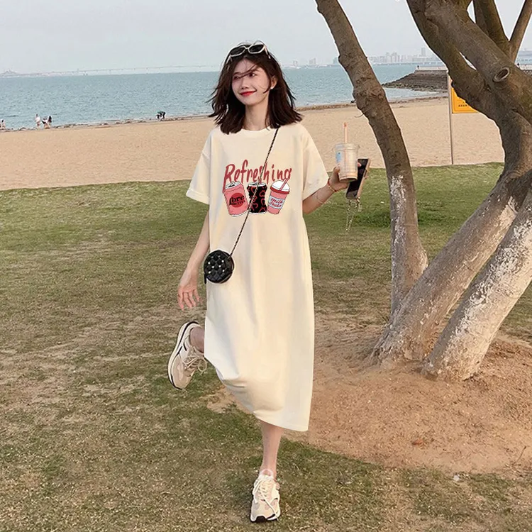 纯棉短袖连衣裙女夏2023新款休闲胖MM大码宽mm宽松大码黑色裙子