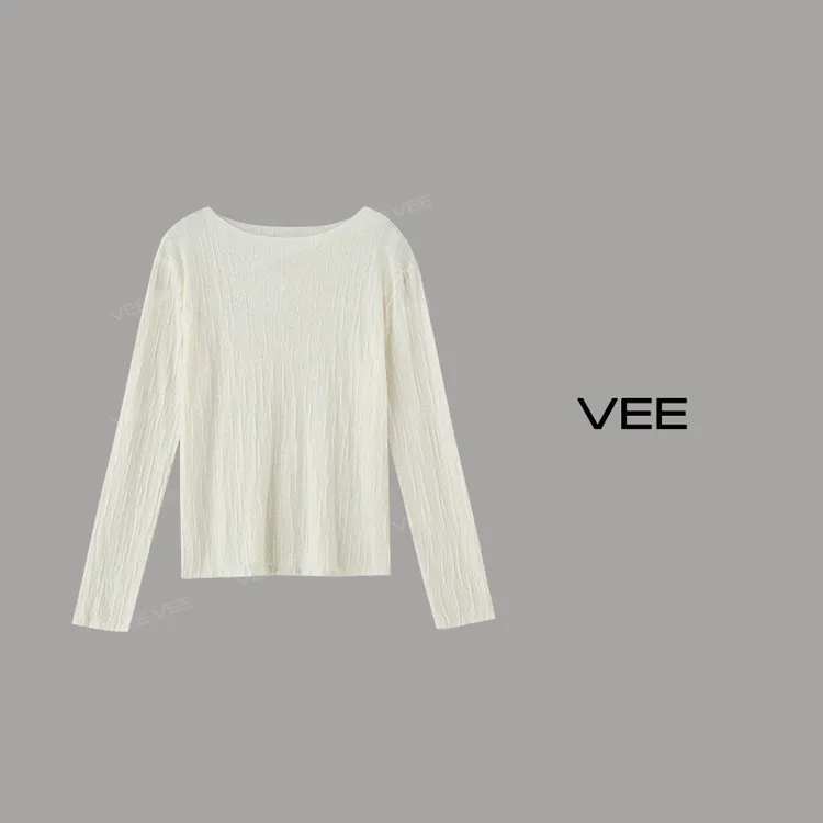 VEE【爱的传说】轻薄透肌理感提花抗菌防晒纱圆领长袖针织罩衫