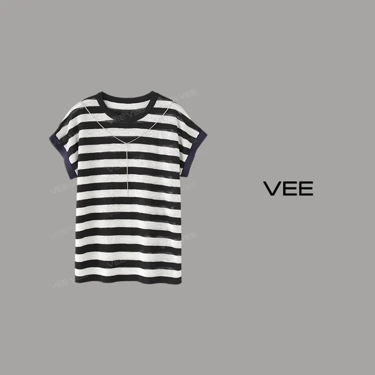 【短视频】VEE【假日海岸】夏季新款上衣宽松时尚气质休闲条纹针织衫