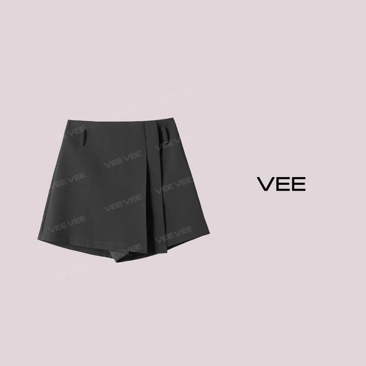 【短视频】VEE【黑桃A】夏新款气质舒适设计感简约显瘦压褶短裙