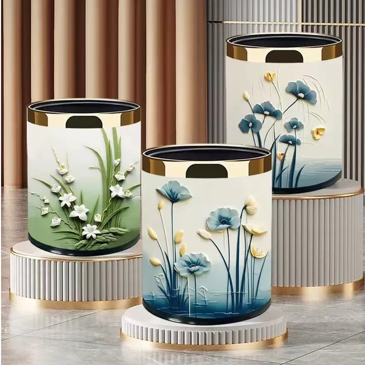 小清新垃圾桶高颜值中古风家用客厅轻奢高档美式复古卧室客房纸篓