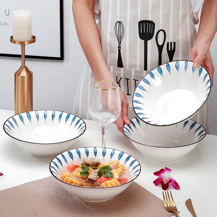 【孟垣】千叶草4个装8英寸面碗家用创意大号釉下彩斗碗大碗吃饭碗