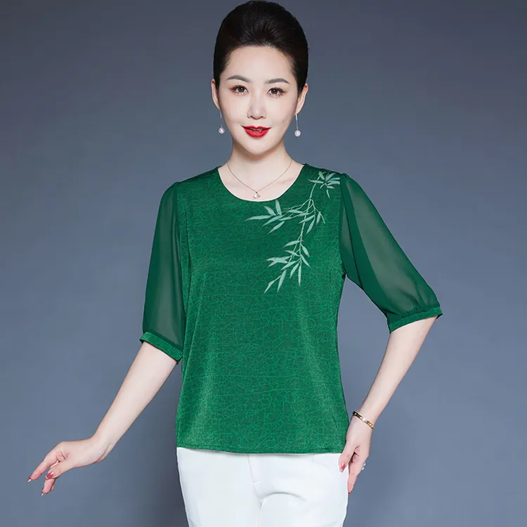 夏季显卡大码宽松显瘦圆领短袖T恤中年妈妈装时尚洋气百搭短款女